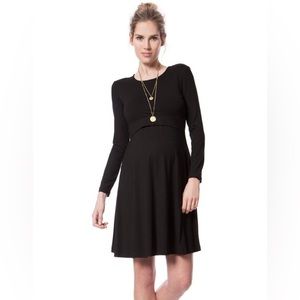 Seraphine Black Bamboo Maternity/Nursing Skater Dress
